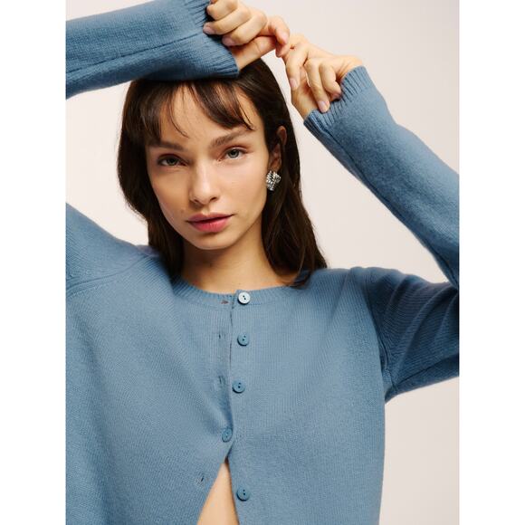 Reformation Clara Cashmere Crew Cardigan - S - Bluebell - Picture 1 of 9